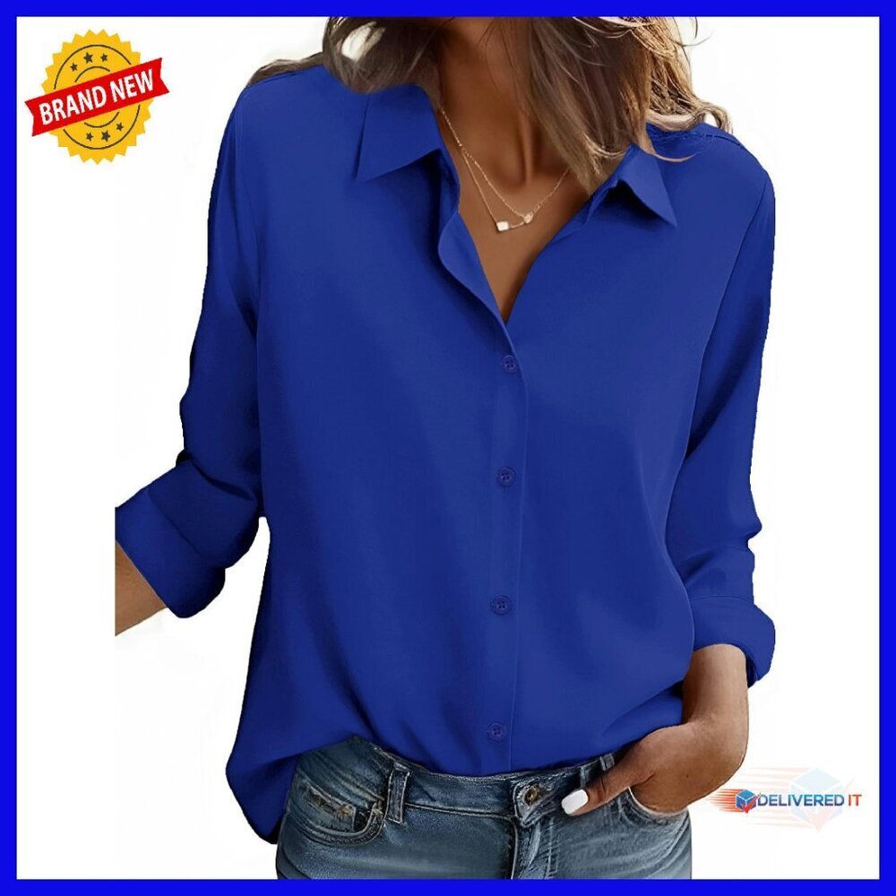Lightweight Button Down Blouse Long Sleeve Business Casual Floral Print